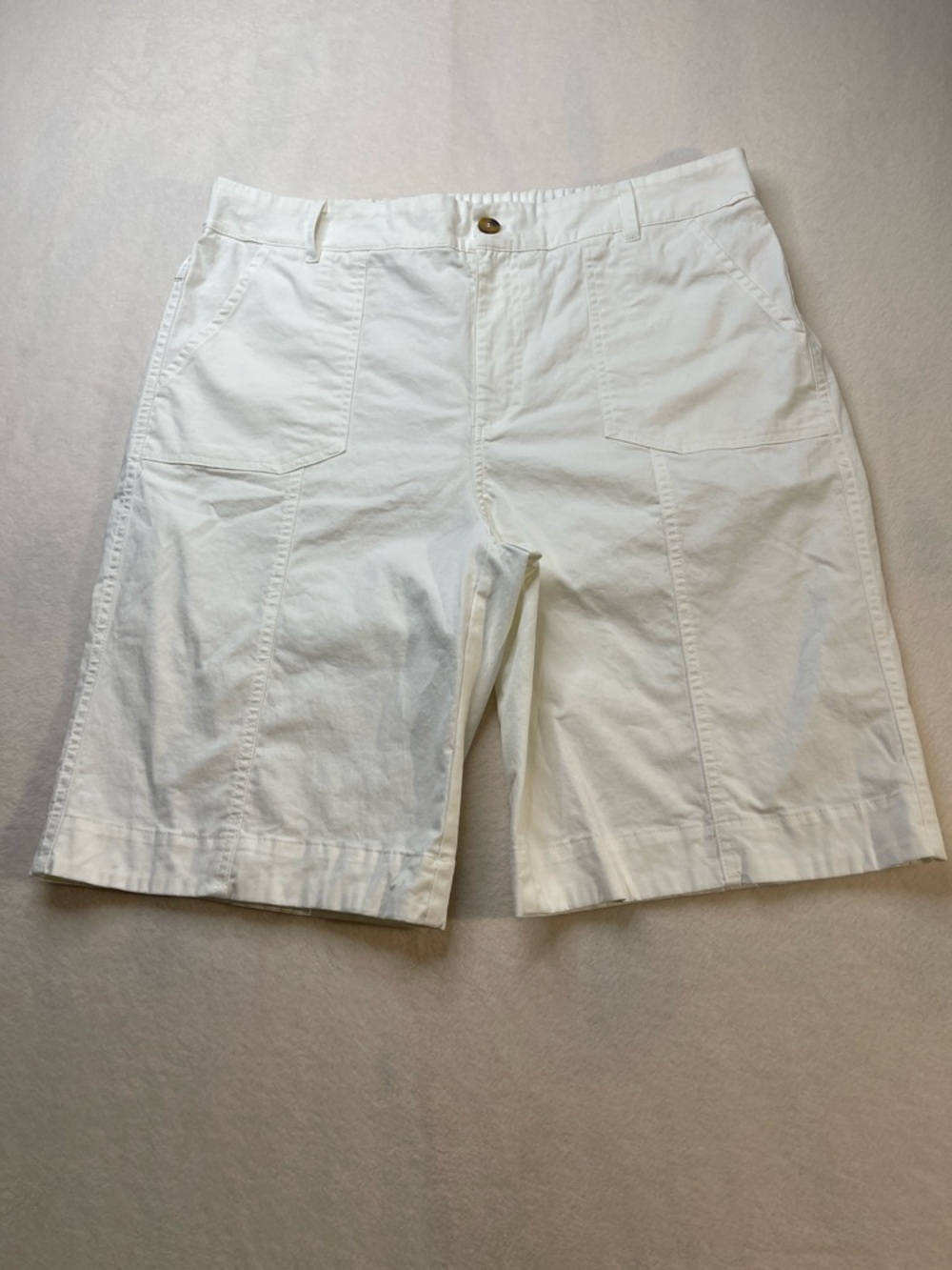 LUVAMIA Women’s White Cotton Bermuda Shorts - Classic Utility Style SIZE XL